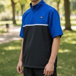 FILA Sport Golf Polo Windbreaker Shirt Zip Blue Mens XLT Outdoor Short Sleeve